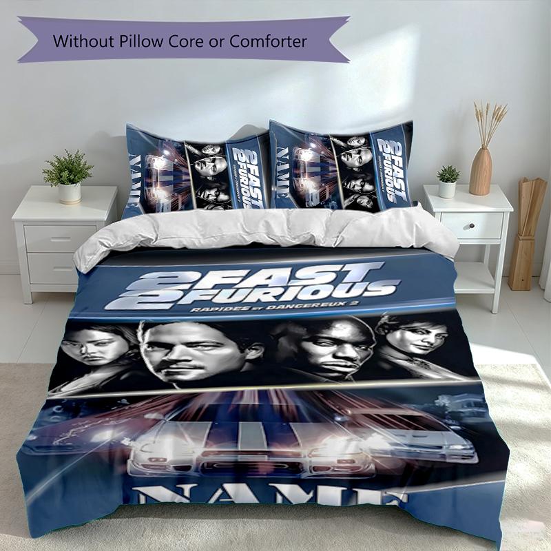3pcs Custom Name Fast and Furious Set,Includes 1 Duvet Cover and 2 Pillowcases,All-season Bedroom Decor