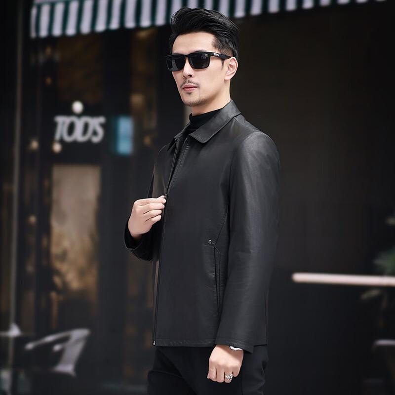 KAISER Men's Business Casual Lapel Leather Down Jacket