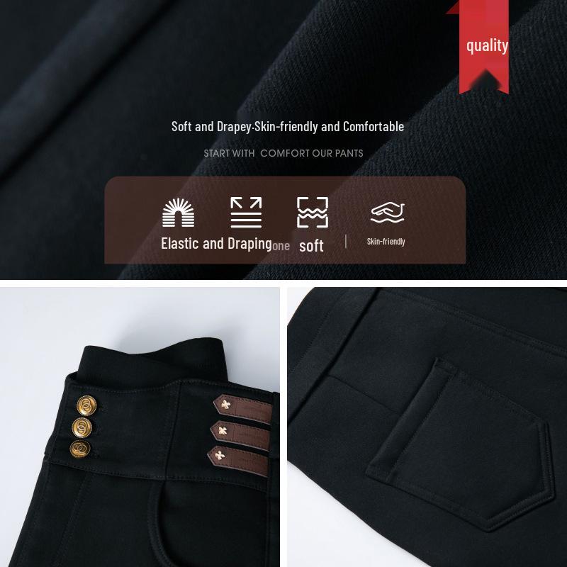 Women's Black High-Waisted Micro-Flare Jeans - 2024 Autumn Fashion, Versatile Stretch Slimming for Middle-Aged Moms.