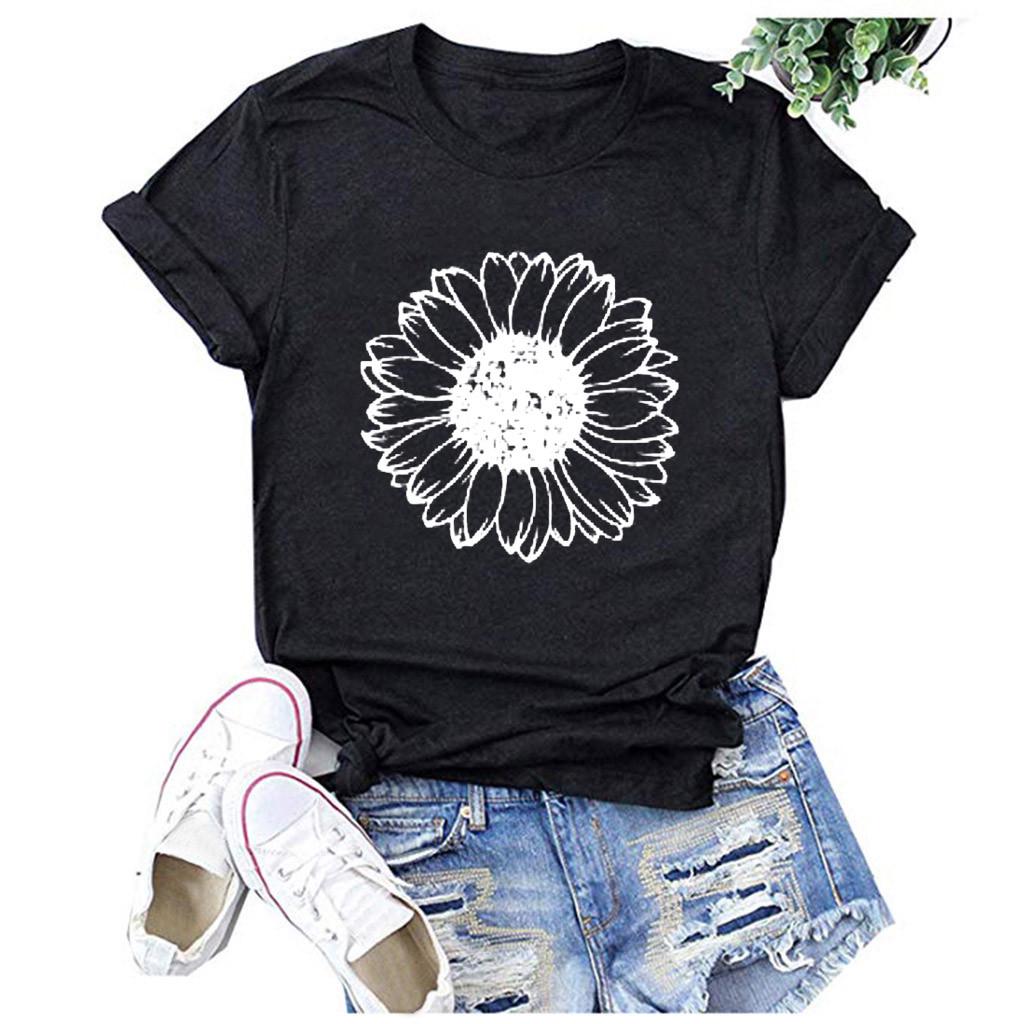 Women Casual Printing Short Sleeves Loose T-Shirt Blouse Tops
