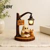 Mini Ghost Statue Halloween Reading Figurine, LED Light-up Street Light Resin with Statue, Cat Desktop Decoration for Holiday Party Book