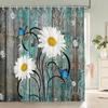 Blue Rose Plant with Floral Bathroom Decoration Shower Curtain with Hooks