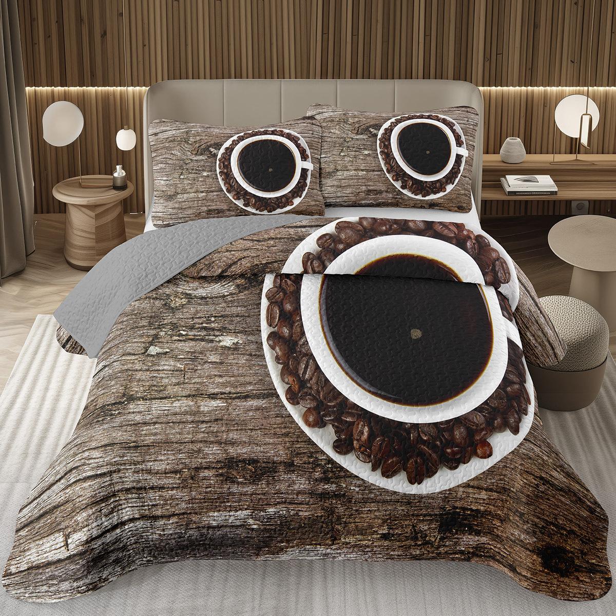 

Single Twin Full Queen King Bedspread Set Coffee Bean Coverlet Set,Coffee Theme Bedding Set Coffee Lovers Gifts Room Decorations EU Single 135x200cm