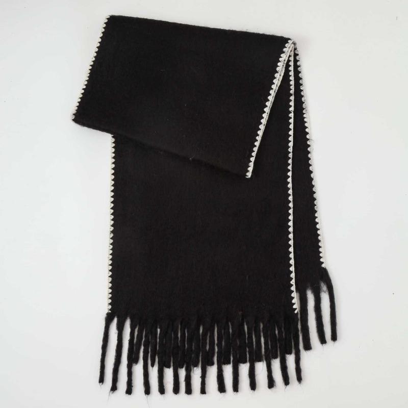 

New neck autumn and winter mohair contrasting color hemming scarf women s simple versatile warm high sense fashion solid color circumference