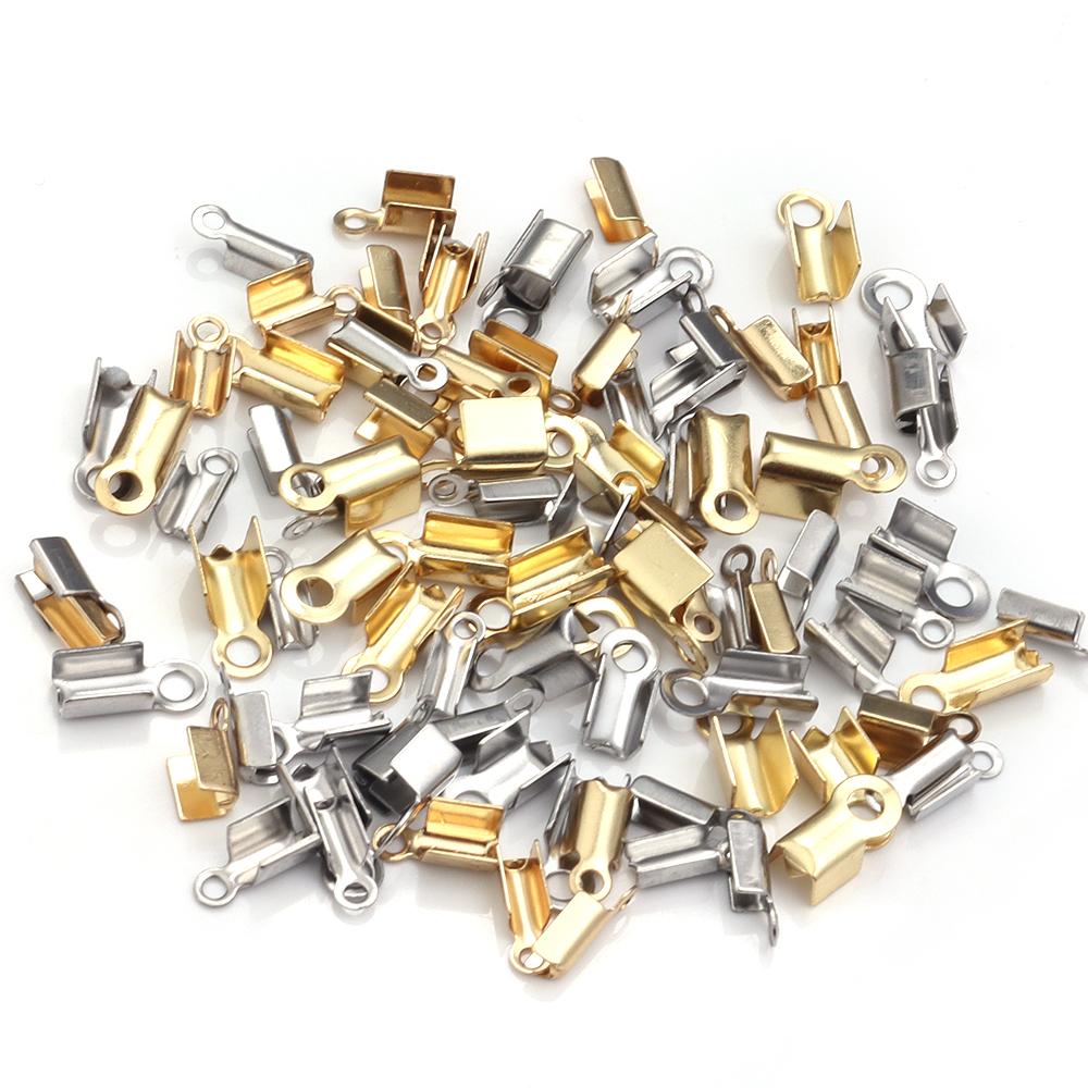 30-60 Stück/Los Gold Edelstahl Schnüre Quetsch-Endkappen Perlenkappen Lederclip-Spitzen Falten-Quetsch-Armbandverbinder Für Schmuckherstellung