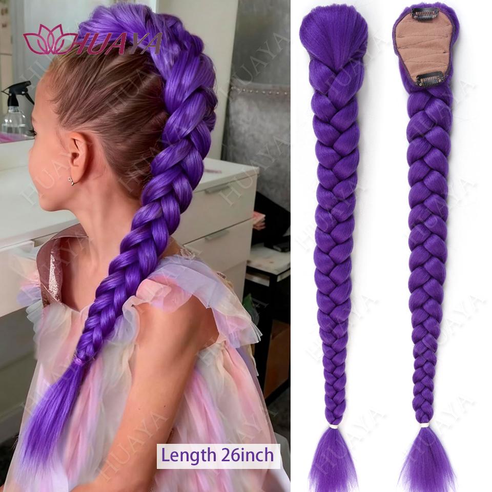 Coadă de Păr Sintetică Împletită Mov Coafură Costum Rumi Coadă Lungă cu Elastic și Agrafe pentru Copii Fete Crăciun white
