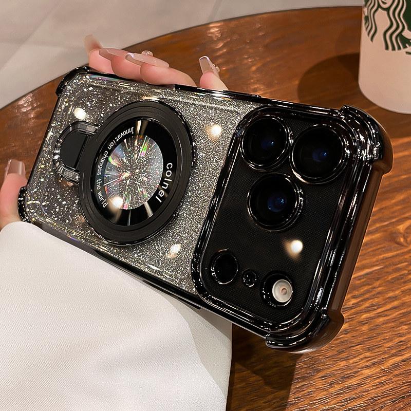 Applicable to Apple 17Promax mobile phone case, airbag electroplating glitter, soft case iPhone16 magnetic suction bracket, anti-drop.
