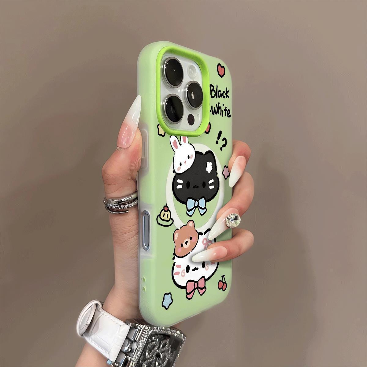 

Magnetic Jelly 2-in-1 for Apple Phone Protective Case Lanyard for Apple 16pm Couple Phone Case 14pm Little Black Cat For iPhone 17PROMAX