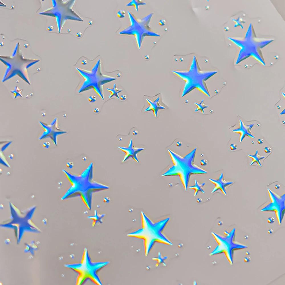 Colorful Five-pointed Star Gird Polka Dot Line Bowknot Cherry 5D Shiny Nail Art Stickers Self Adhesive Decoration Manicure Decal