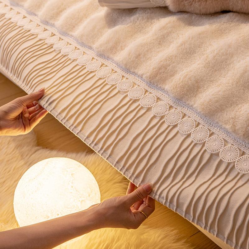 Bunny Cashmere Sofa Cushion Winter Thickened Fleece Cushion Non-Slip Leather Sofa Cover Autumn and Winter New Cover Towel