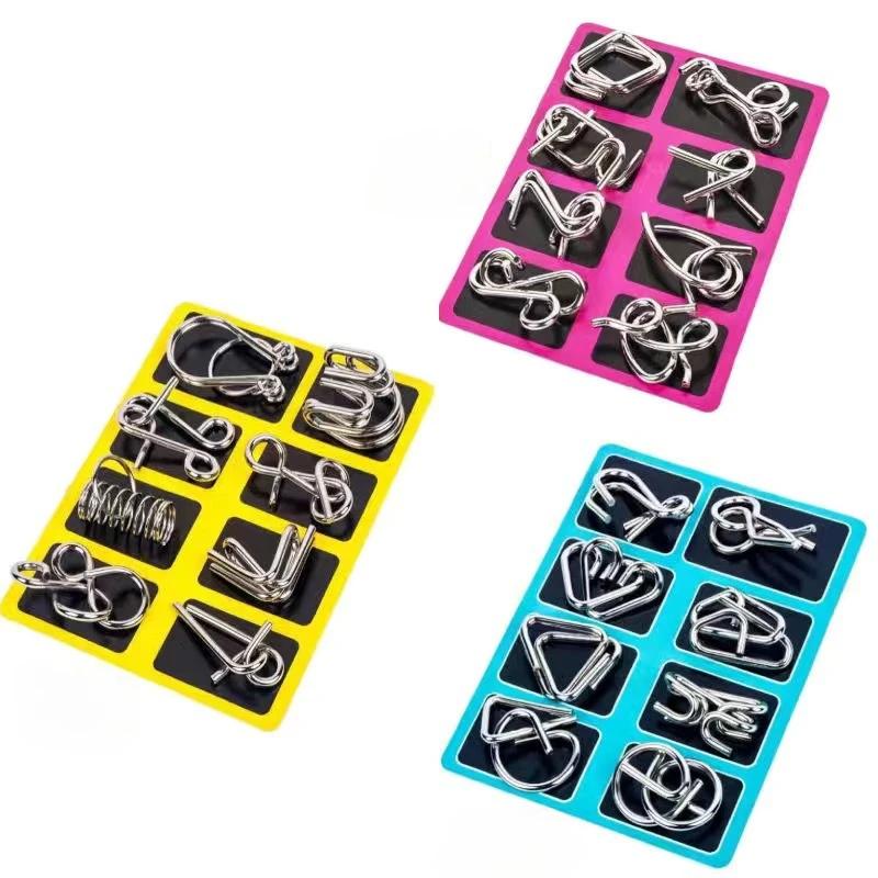 8PCS/Set Metal Montessori Puzzle Wire IQ Mind Brain Teaser Puzzles Children Adults Interactive Game Reliever Educational Toys