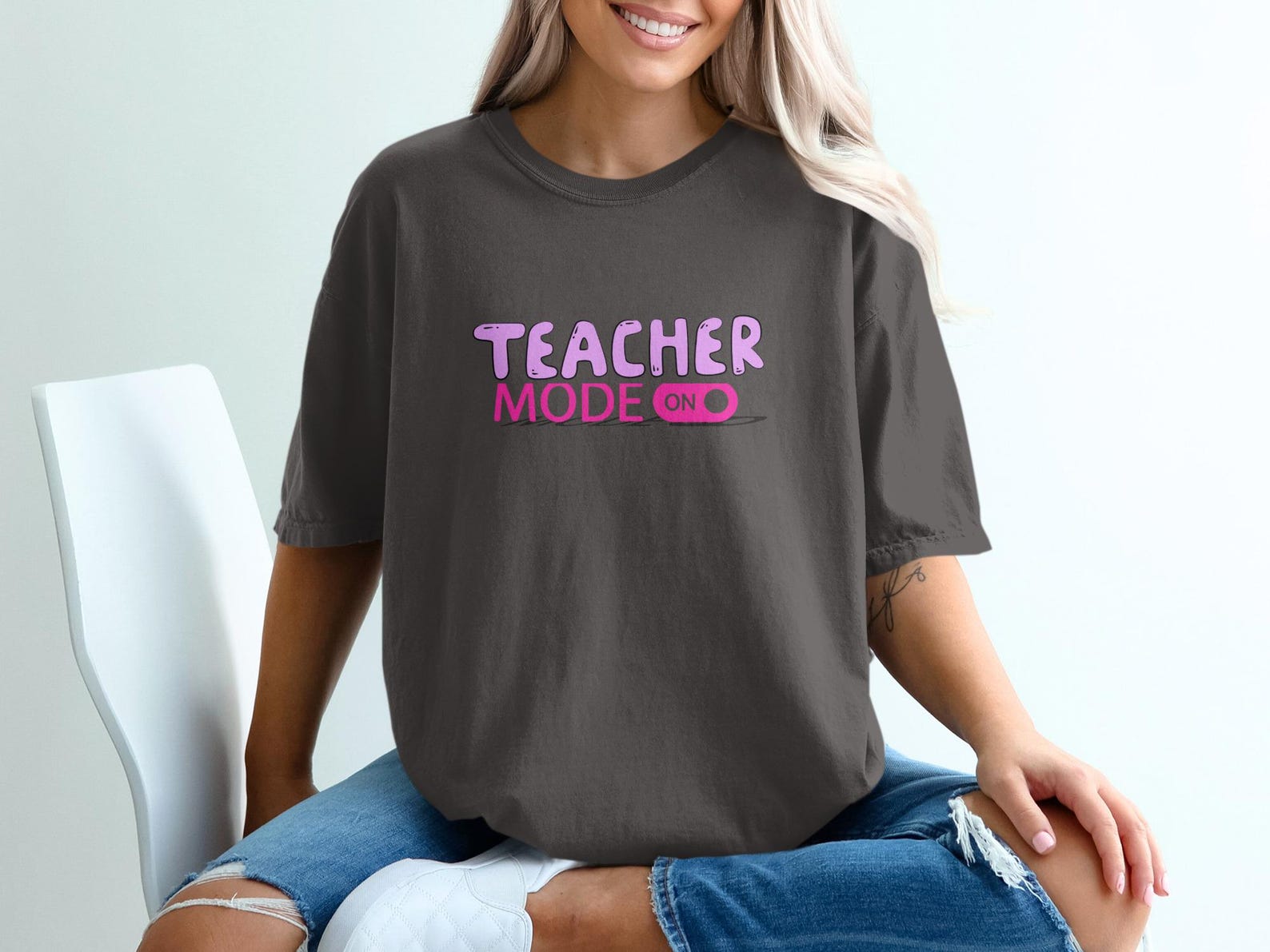 Teacher Mode On T-Shirt, Cute Back to School Teacher Shirt, Funny Educator Appreciation Gift, First Day of School Tee, End of Year Teacher L