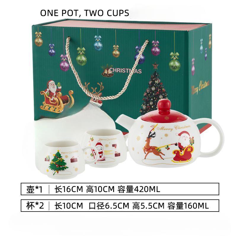 Special Gold-plated Tea Set Christmas Gift One Pot Two Cups Christmas Tea Pot Set Coffee Cup Saucer Teapots Teaware