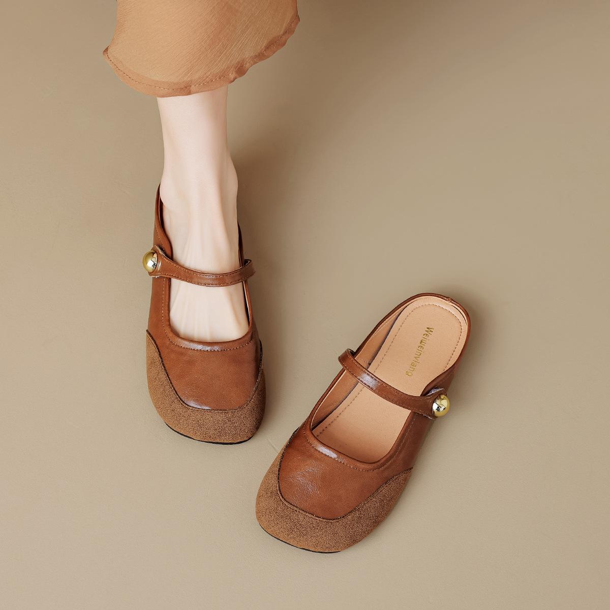 

Модные новые мюли из искусственной замши и кожи в стиле пэчворк, женские балетки, домашние тапочки, обувь, женские удобные шлепанцы, сандалии с закрытым носком, женские слайды 35 коричневый