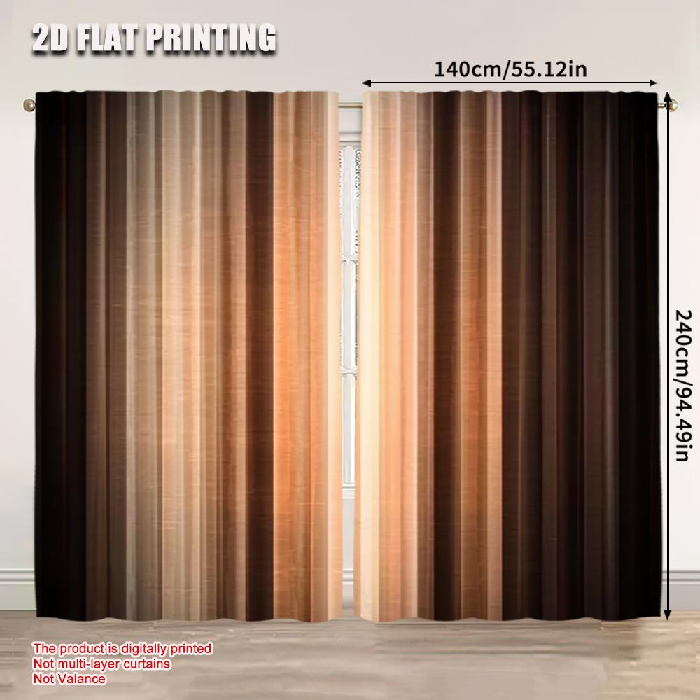 Set Of 2 Brown Curtain Bronze Copper Peach Tan Strip Rustic Vintage Modern Suitable Bedroom Bathroom Living Room Farmhouse Curtains Made Polyester