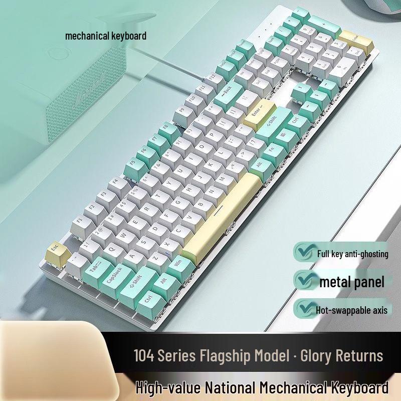 K99 Mechanical Gaming Keyboard, Hot-Swappable, Wired, Blue Switch, 104 Keys, for Laptop and Office e-Sports.