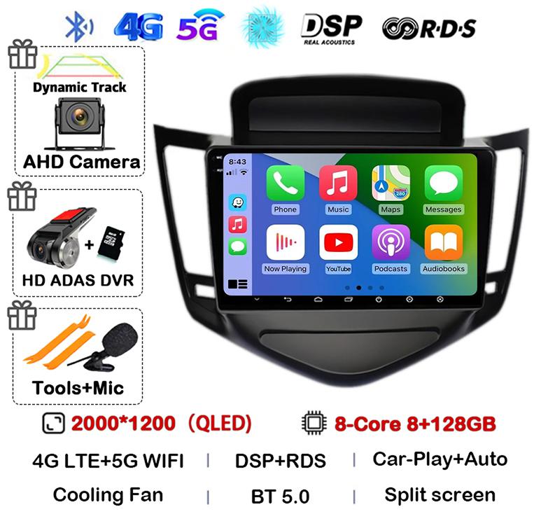Android 14 Carplay Auto For Chevrolet Cruze 2008 2009 2010 2011 2012 4G+WIFI DSP Car Radio Multimedia Video Player GPS Head Unit