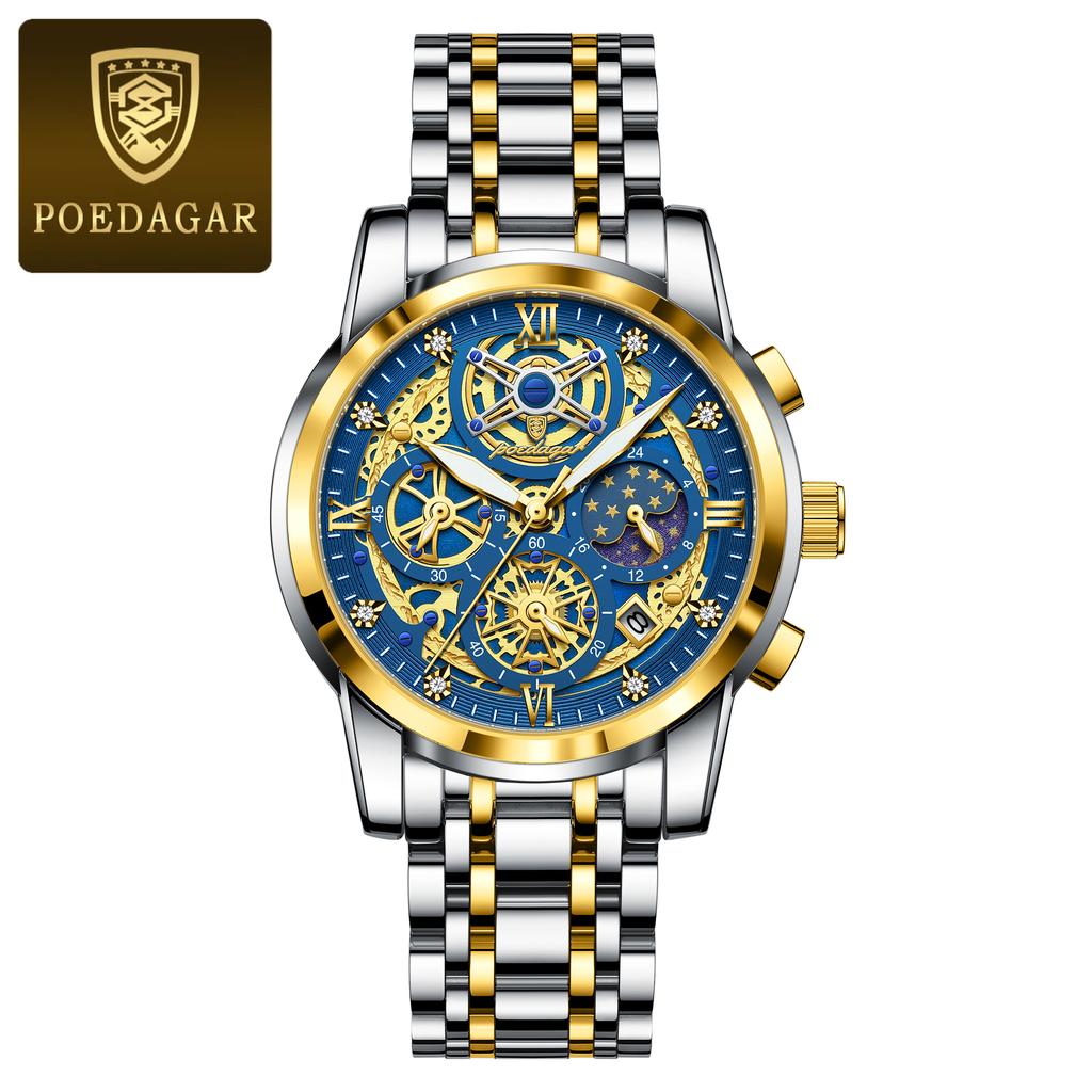 POEDAGAR Luxury Watch For Men Original Waterproof Luminous Date Clock Chronograph Stainless Steel Quartz Watches Reloj