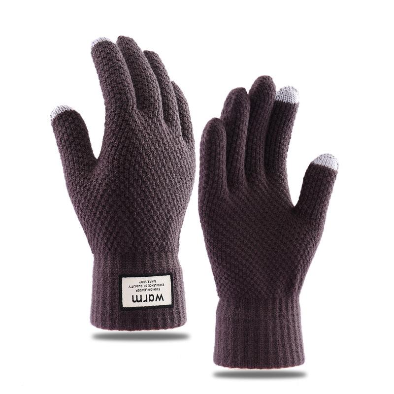 Autumn and Winter Cold-proof Knitted Gloves Men's Velvet Thickened Warm Outdoor Riding Warm