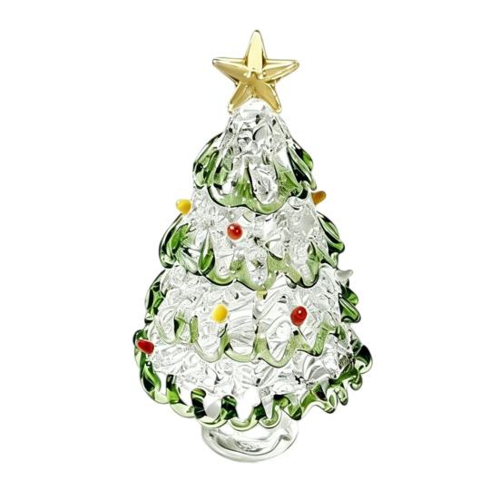 Miniature Christmas Tree Ornaments Glazed Figurine, Glass Pulled Wire Desk Decor, Unique Gifts for Friends Mini Holiday Tabletop Ornament Car