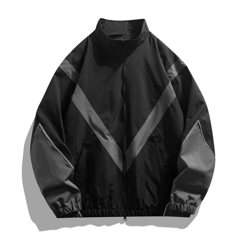 Chaqueta de Primavera y Otoño para Hombre Joven Top Deportivo Casual Chaqueta de Cuello Alto Ropa para Hombre Color de Inserción Tiras Reflectantes Versátil Hombre