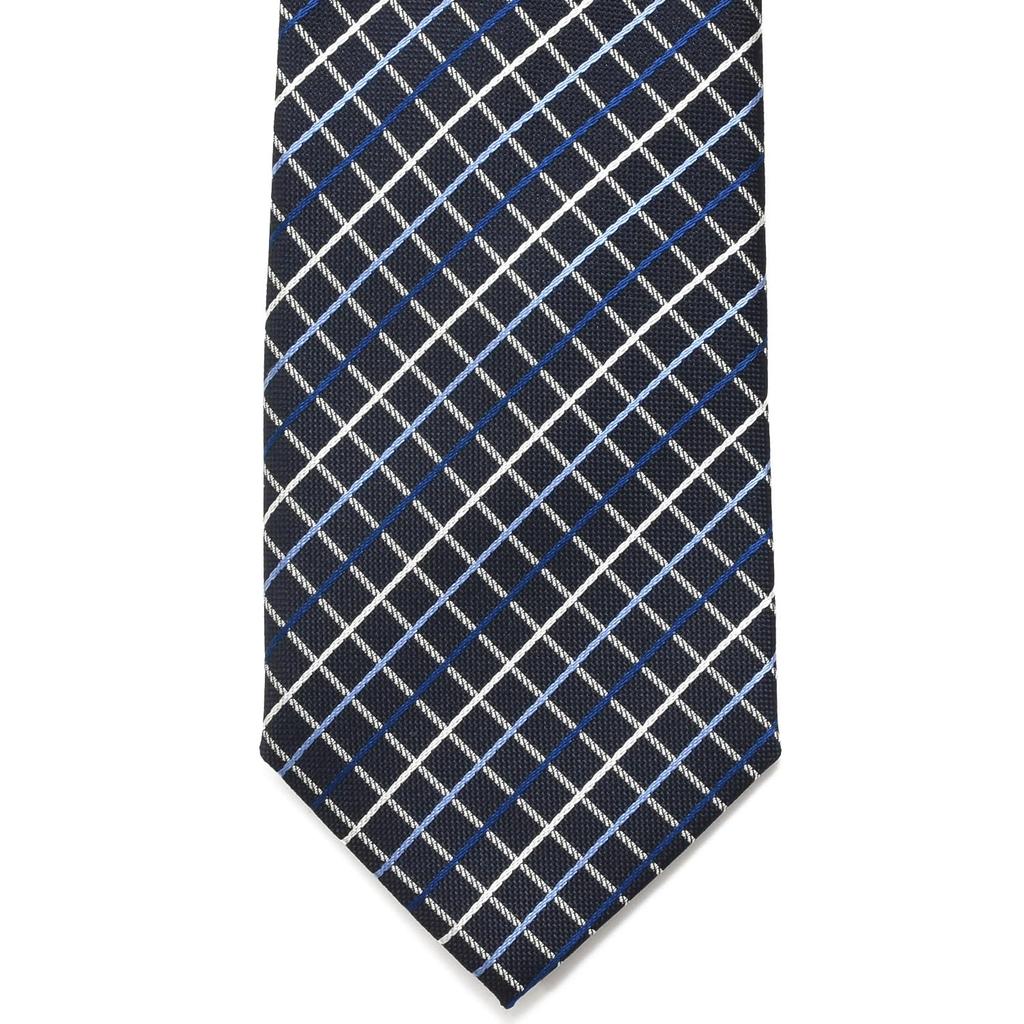 MICHIKO LONDON Brand Necktie Made in Japan Nishijin Ori Silk Jacquard Weave Check D [MICHIKO LONDON] 100% (D Pattern Navy)