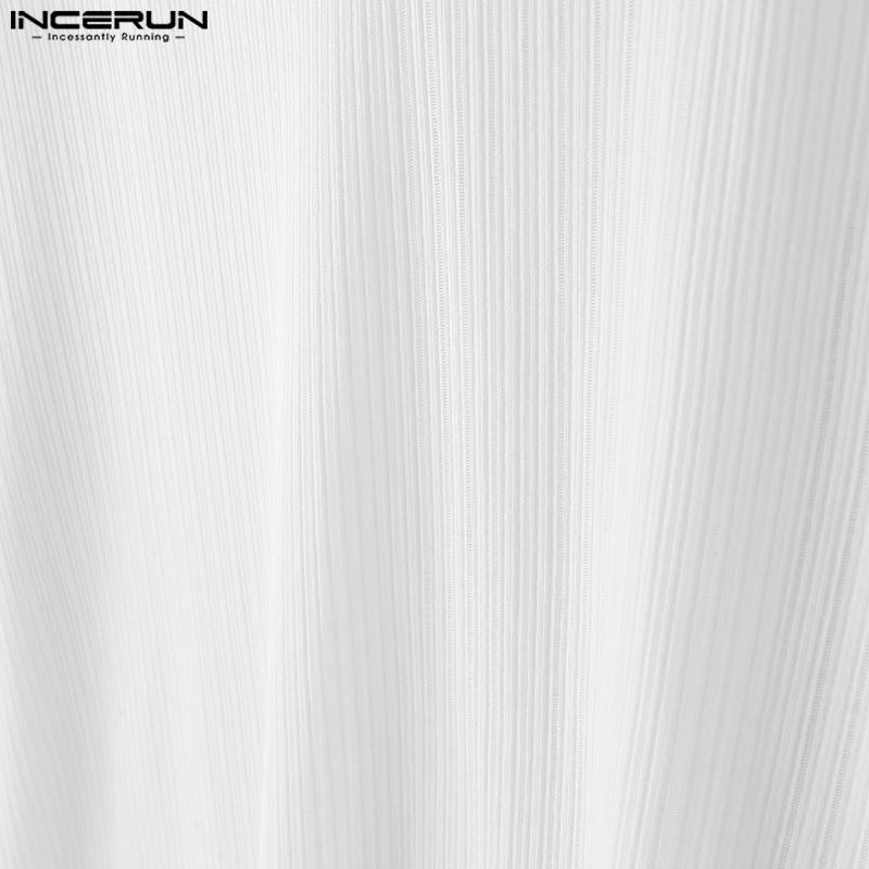 INCERUN Men Short Sleeves Solid Color See Through Casual Loose T-Shirts