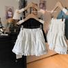 Women's French Ballet Style White A-line Fluffy Half Skirt with Elastic Waist for Autumn/Winter