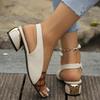 Ladies' Casual Open Toe Sandals with Contrasting Plaid Design and Thick Heel