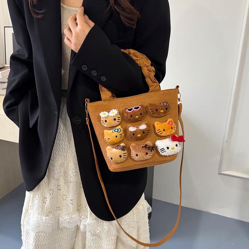 Duffy Cat Pattern Nylon Crossbody Bag With Plush Details For Casual Wear