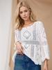 DIMANAF New 2024 T-Shirt Women Knitting Lace Vest O-Neck Hollow Summer Style Long Sleeve Basic White Tops Tees Loose Clothing Bei