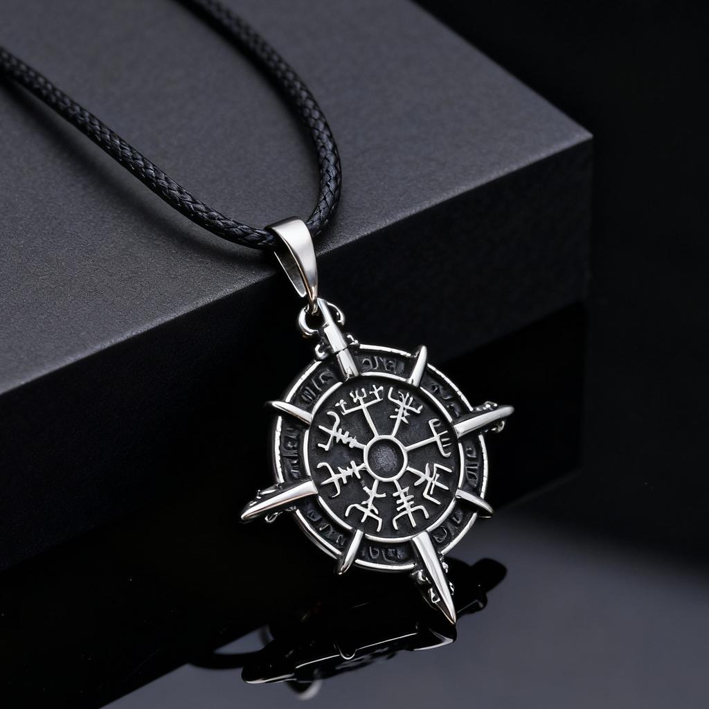 Vintage Noorse Viking Rune Kompas Hanger Ketting voor Mannen, Verstelbare Koord Ketting Roestvrij Staal Sieraden Afstuderen Gids Cadeau
