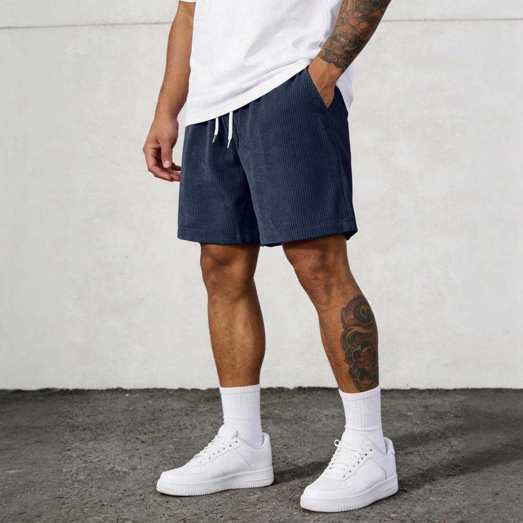 Pantaloncini Casual in Velluto a Coste da Uomo con Vita Elastica Coulisse e Tasche Laterali Vestibilità Rilassata Leggeri Pantaloncini Estivi