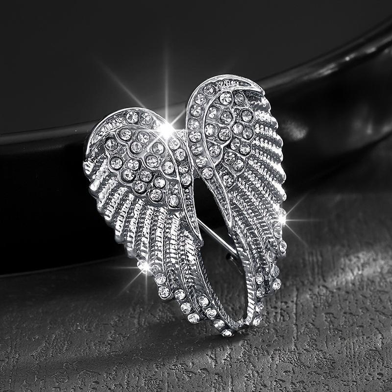 Vintage Silver Tone Angel Wing Brooch With Sparkling Rhinestone Inlay Perfect For Formal Events Wedding Suit Decor