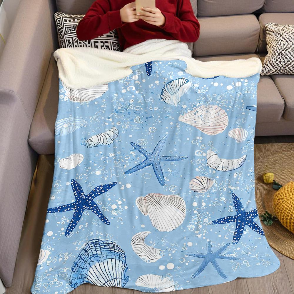 Blaue Meeresmuschel Flanelldecke Warm Weich Halloween Weihnachten Sofa Warm Gemütlich Dekoratives Dekor Geschenk für Alle Jahreszeiten