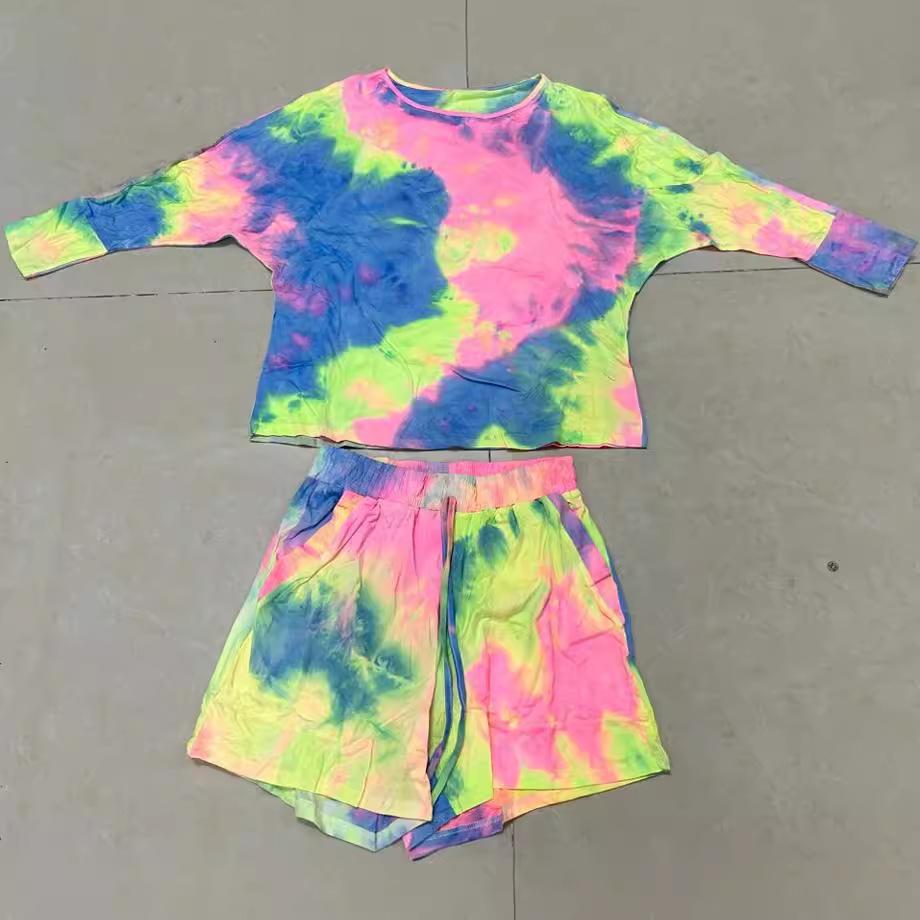 

Женский повседневный пижамный комплект с принтом тай-дай XL разноцветный