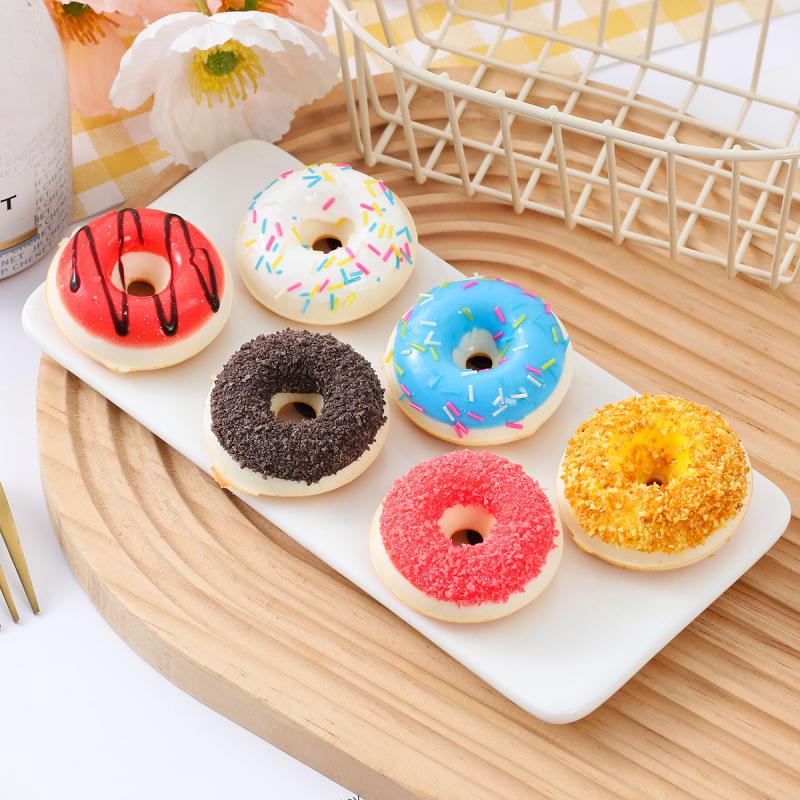 Simulation Colorful 5cm Donuts Bread Fake Cake Fun Ornament Pendant Slow Rebound Fake Food Decor Photography Props 6pc/lot