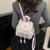 Sweet Ballet Style Lace Mini Backpack New Girly Heart Contrast Plaid Cute Print Small Backpack