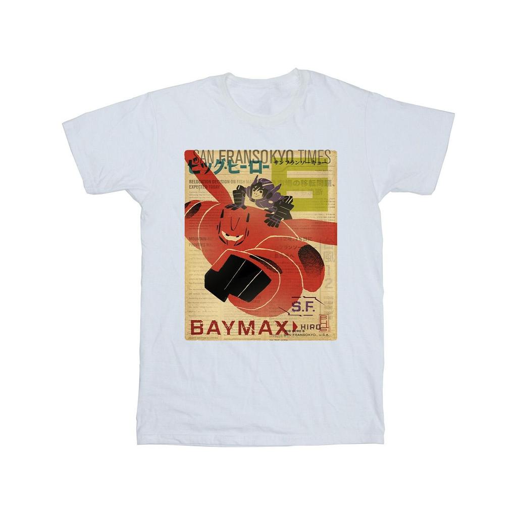 Disney Girls Big Hero 6 Baymax Flying Baymax Newspaper Cotton T-Shirt