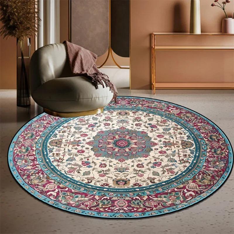 Indian Style Round Carpets Living Room Bedroom Floor Mat Soft Anti-slip Easy To Clean Sofa Rug Yoga Mat Gift Home Decor