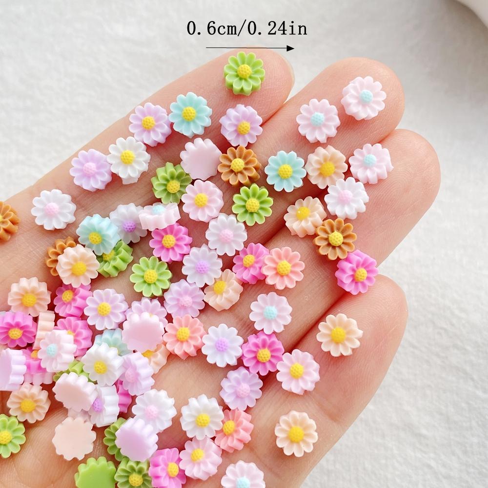 200Pcs color Resin Mini daisy flowers Flatback Flower Rhinestone Gem Scrapbook Wedding Ornament Applique Crafts DIY Nail Art