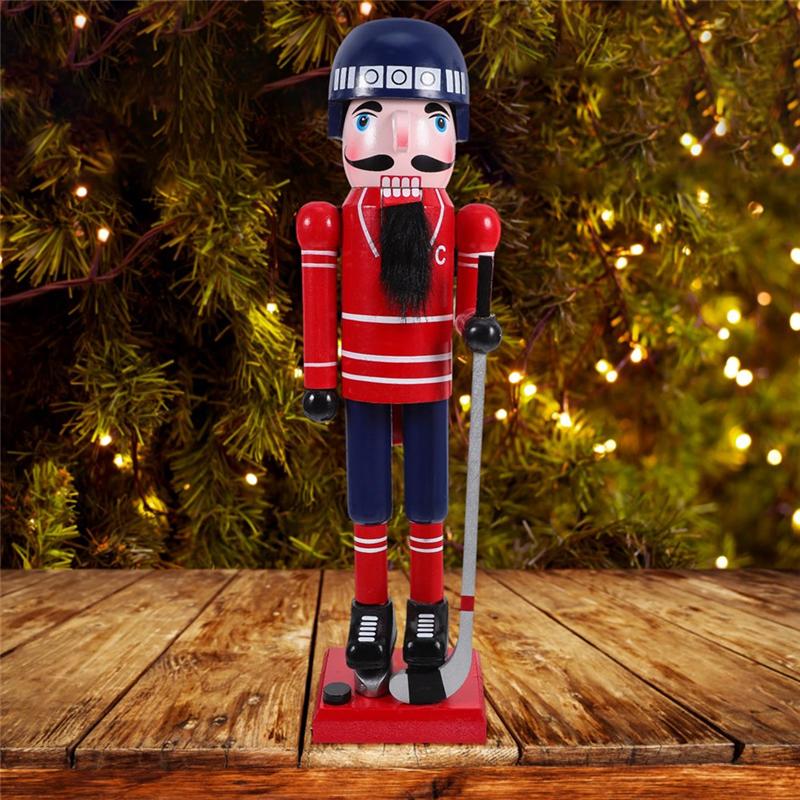Christmas Hockey Player Holiday Wooden Nutcracker Puppet Sports Ornaments Table Centerpiece Friends Gift