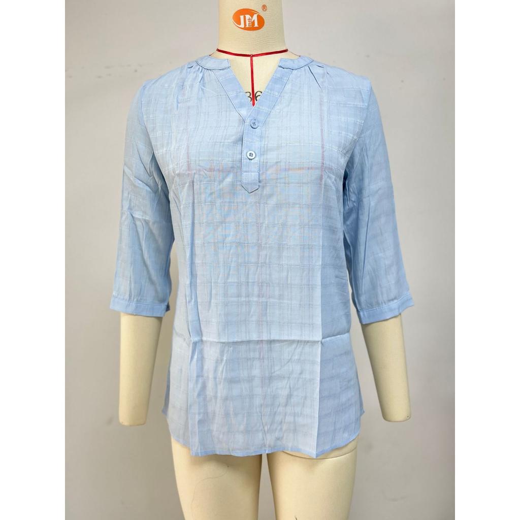 Spring Summer Women's Solid Color V Neck Loose Half Sleeve Casual Top
