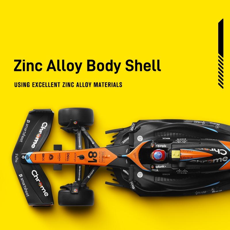 1/24 McLaren F1 MCL60 2023 Závodní tým Kovové odlévané autíčko Miniaturní model vozidla Volná kola Sběratelský dárek pro chlapce
