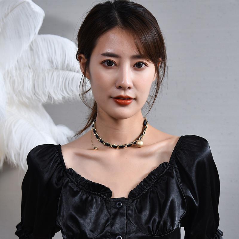 Unique Handmade Black Woven Chain Necklace With Elegant Pearl Details Perfect For Every Occasion