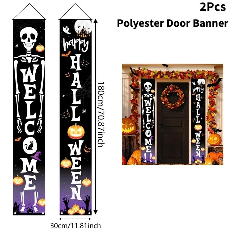 Halloween Hanging Door Curtain Skeleton Banner Happy Halloween Party Porch Sign For Home Party Decor Halloween Decorations 2025