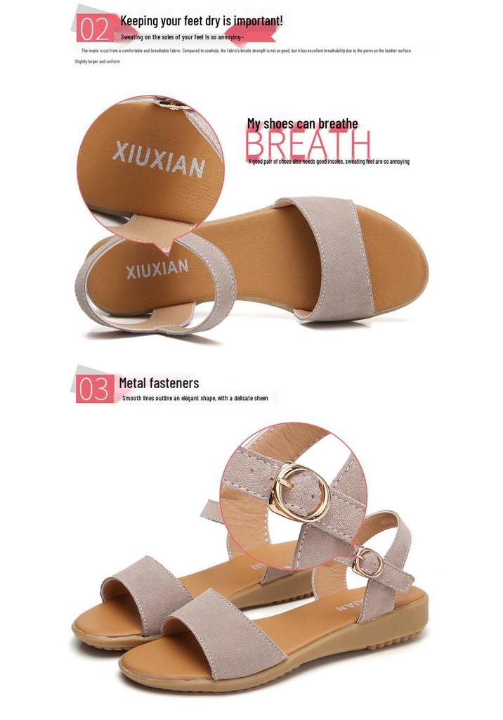 Women's Korean Style Wedge Sandals - Genuine Leather, Non-slip, Suede High Heel Platform, Fashionable Summer Footwear