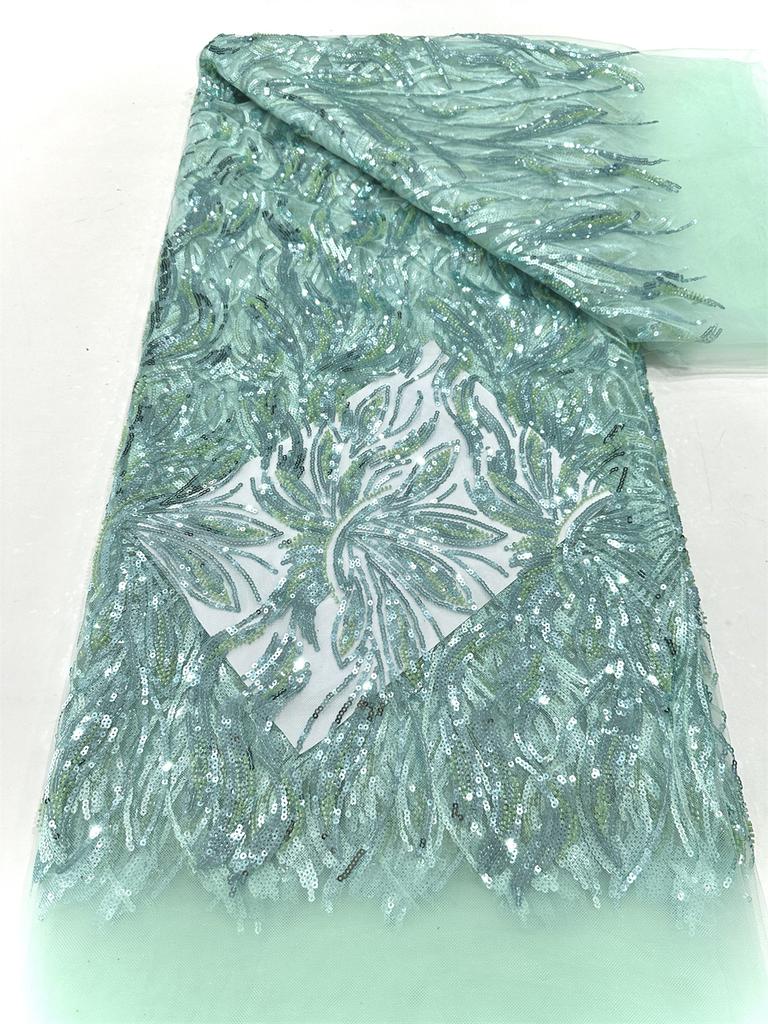 5 Yards Luxury African Sequins Groom Lace Fabric 2025 High Quality French Nigerian Mesh Lace Fabrics For Sewing Dress Wedding
