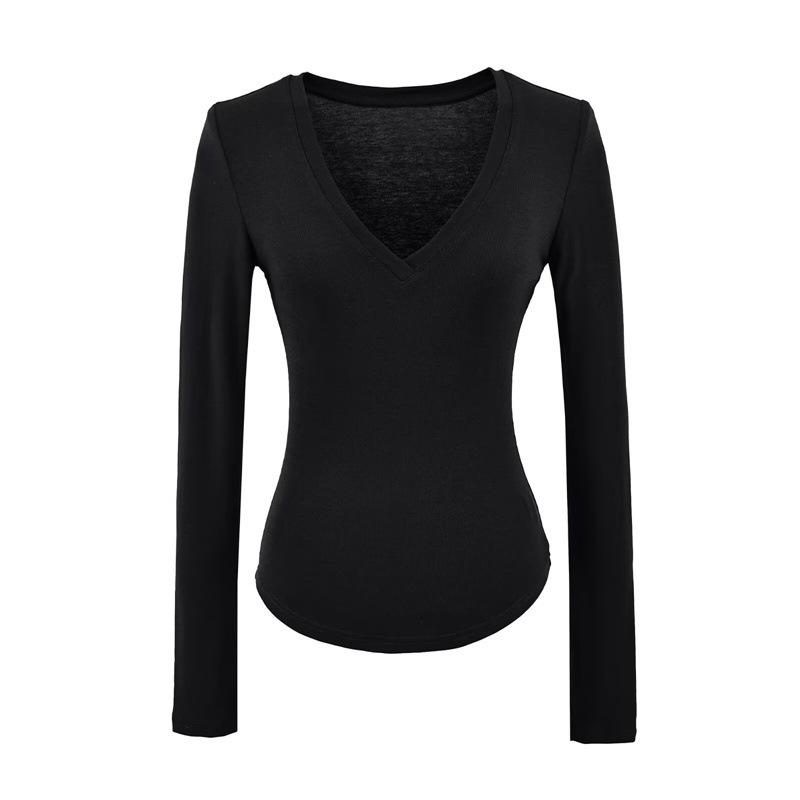 Korean V-Neck Long-Sleeve Slim Fit Sheer T-Shirt for Women - Autumn Essential