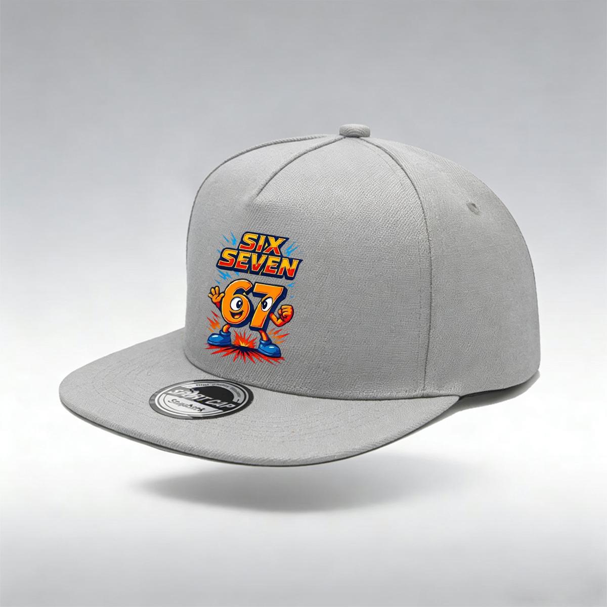 

1/2PC Breathable Flat Brim 67 Hat, One Size, Retro Cartoon Print, Trendy Street Style for Daily Wear сірий